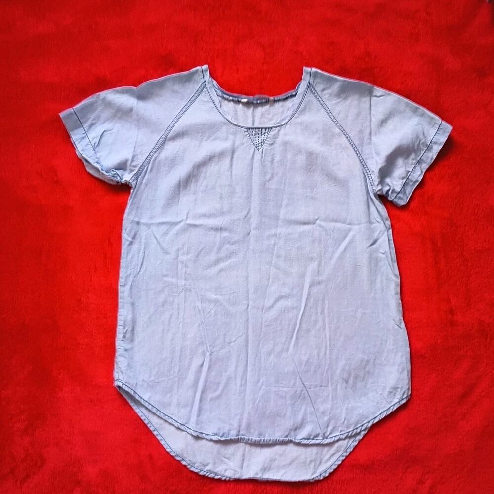 Caterpillar CAT Shirt Blouse Light Blue Chambray Women Sz S Western Cottagecore